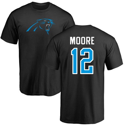 Carolina Panthers Men Black DJ Moore Name and Number Logo NFL Football #12 T Shirt->nfl t-shirts->Sports Accessory